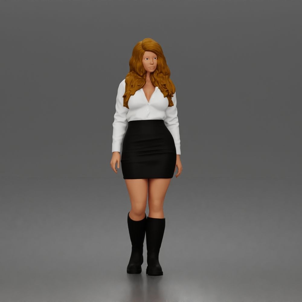 Diorama model-making product photo 0: Standing figure: woman with blouse, miniskirt & knee-high boots (a197)