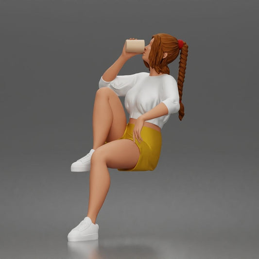 Diorama model-making product photo 0: Seated figure: man with cup, casual clothing & sneakers (a211)