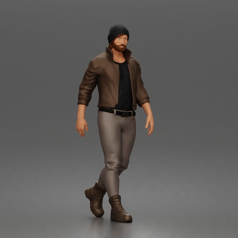 Diorama model making product photo 0: Walking figure: bearded man with cap, jacket & boots (a188)