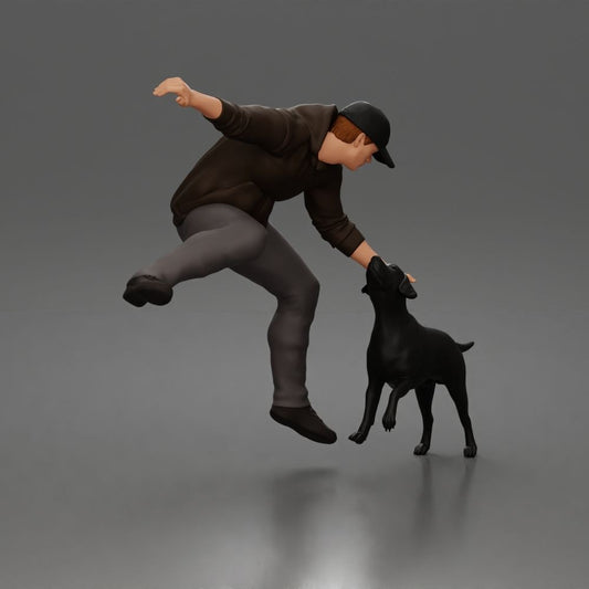 Diorama model making product photo 0: Diorama figure: Crouching man in a hooded sweatshirt (a201)
