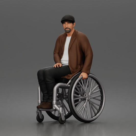Diorama model making product photo 0: Seated figure: elderly man in a wheelchair wearing a coat (a209)