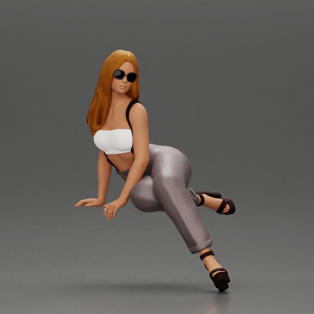 Diorama model making product photo 0: Seated female figure with sunglasses, sleeveless top & heeled sandals (a162)