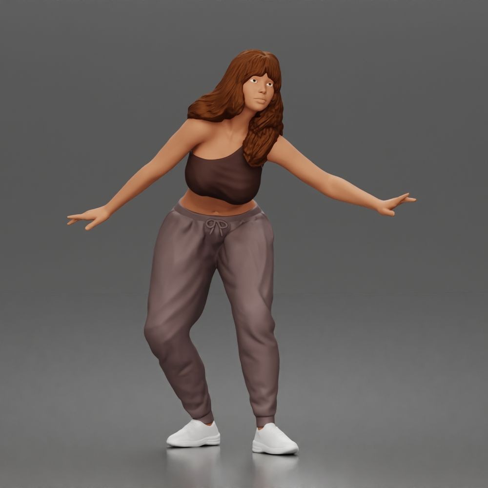 Diorama model-making product photo 0: Standing figure: Skater balancing in a crop top, joggers & sneakers (a171)