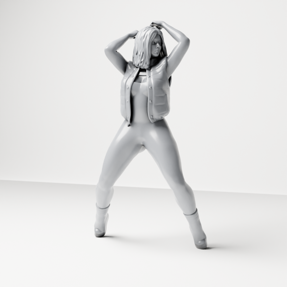 Diorama model-making product photo 0: Standing figure: woman in a jumpsuit with raised arms (a155)