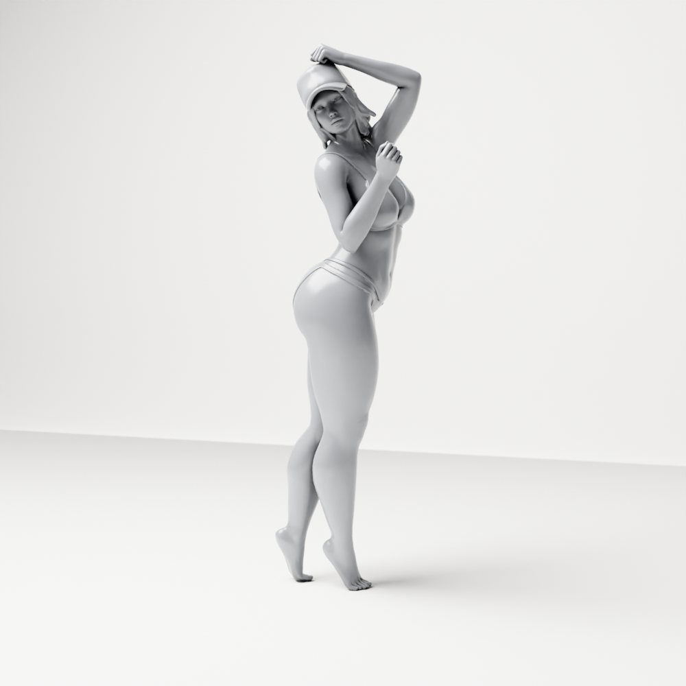 Diorama model-making product photo 1: Standing figure: woman in a bikini with cap and raised arm (a160)