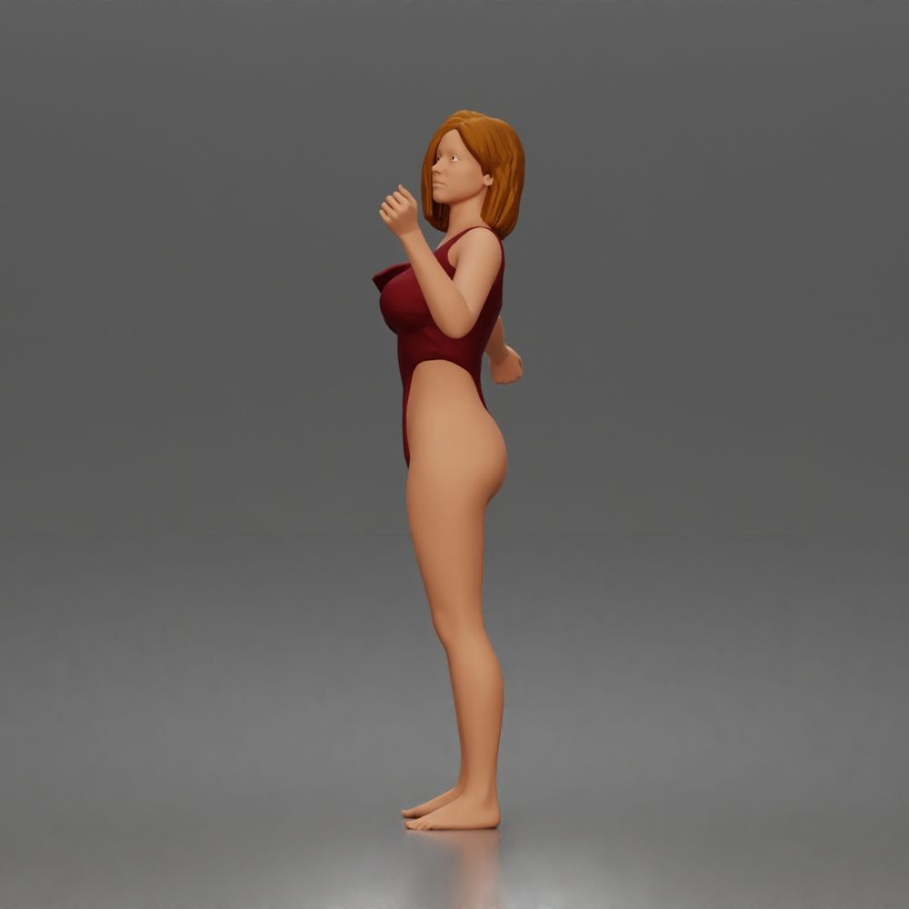 Diorama model-making product photo 1: Standing female figure in a one-piece bodysuit with outstretched arms (a206)