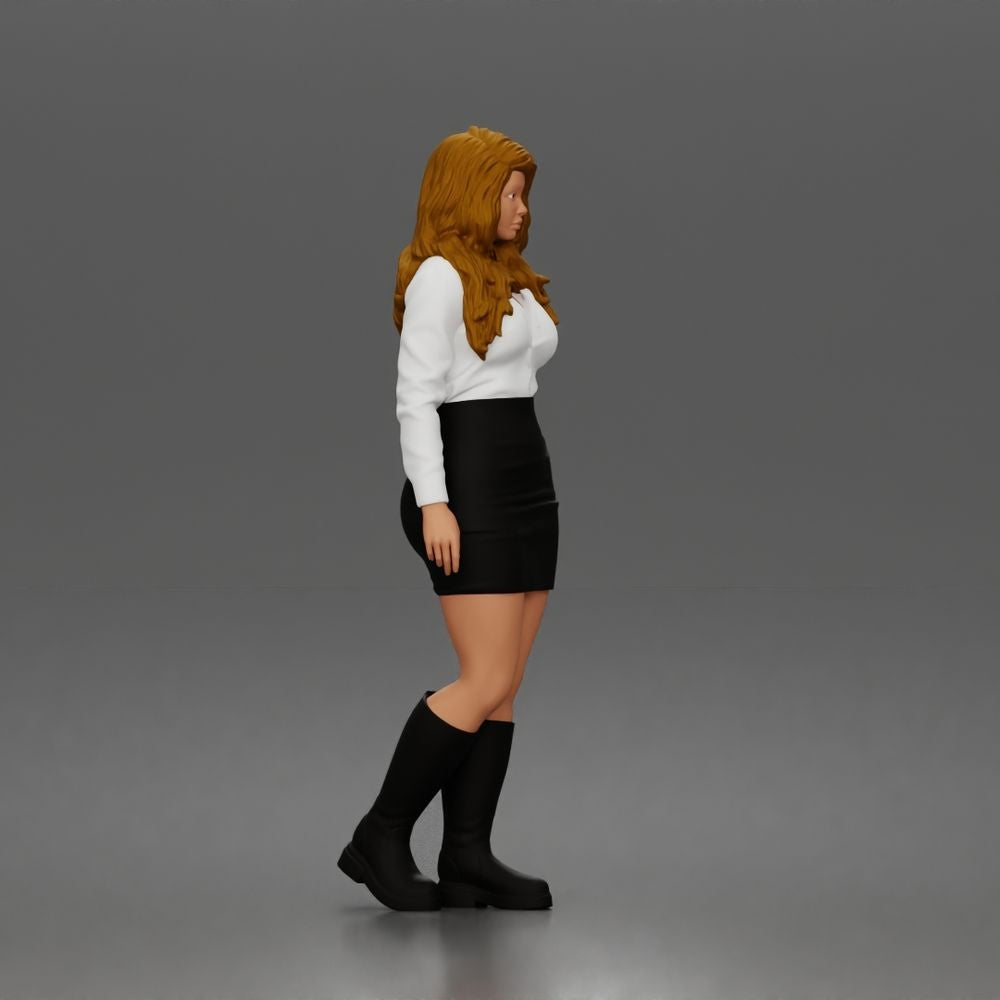 Diorama model-making product photo 1: Standing figure: woman with shirt blouse, miniskirt & knee-high boots (a197)