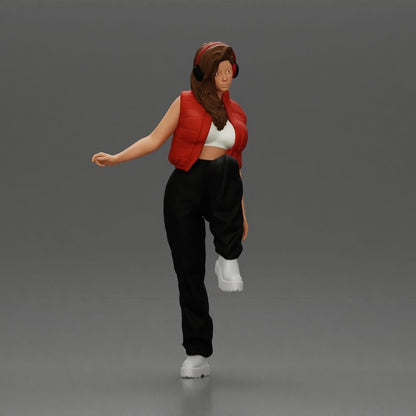 Diorama model-making product photo 2: Standing figure: woman with headphones and a loose streetwear outfit, leg raised (a164)