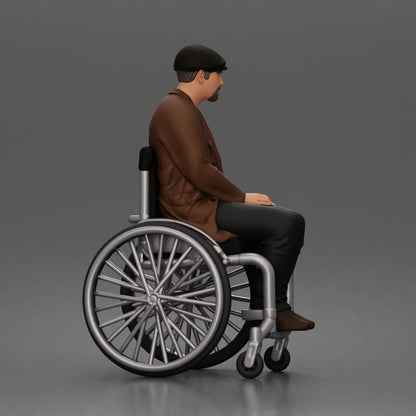 Diorama model-making product photo 1: Seated figure: elderly man in a wheelchair wearing a coat (a209)