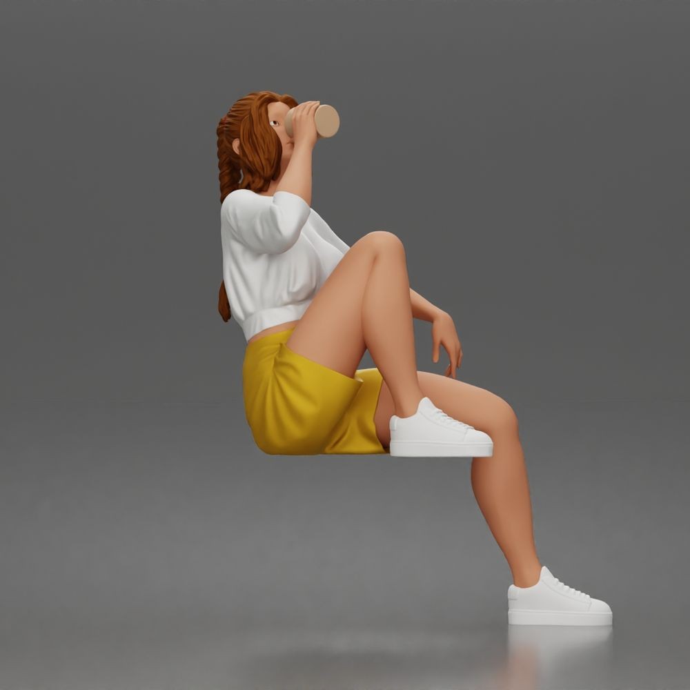 Diorama model-making product photo 1: Seated figure: man with cup, casual clothing & sneakers (a211)