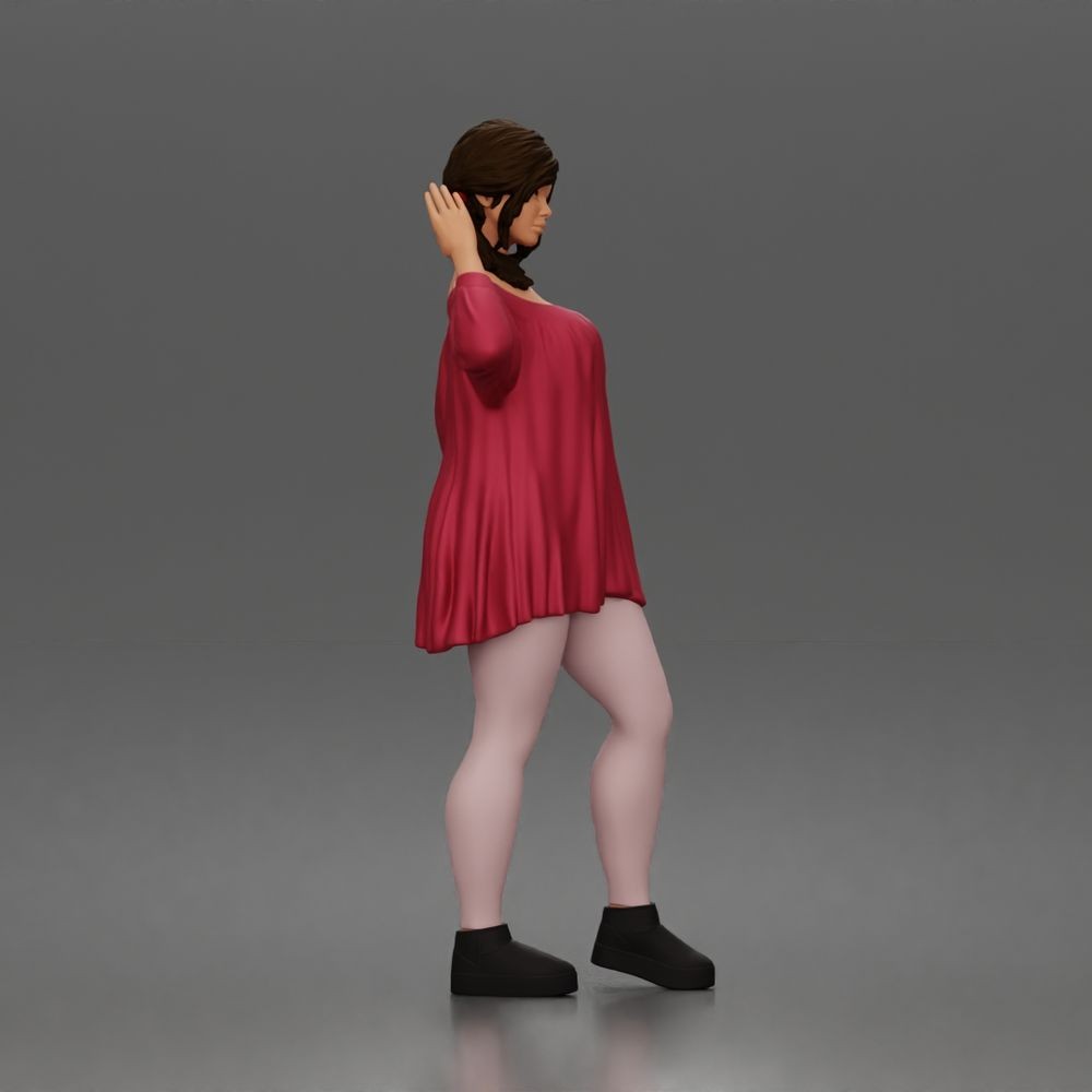 Diorama model-making product photo 1: Standing figure: waving woman with off-the-shoulder top & platform shoes (a199)