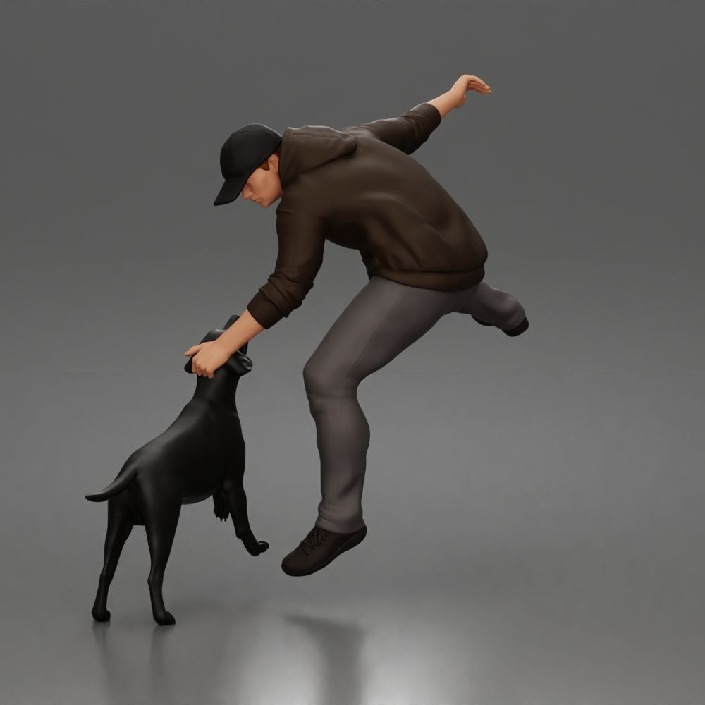 Diorama model-making product photo 1: Diorama figure: Crouching man in a hooded sweatshirt (a201)