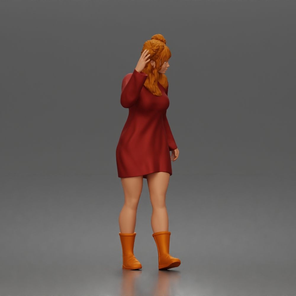 Diorama model making product photo 1: Standing figure: Waving woman hailing a taxi in a long-sleeved dress & boots (a204)