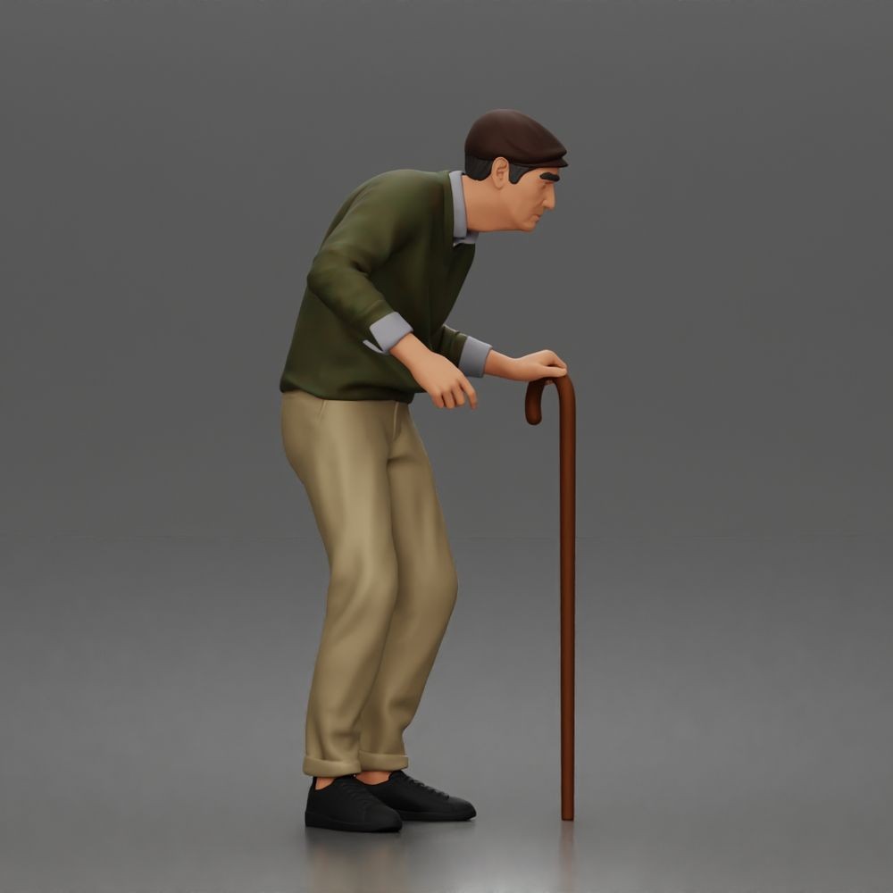 Diorama Modellbau Produktfoto 2: Stehende Figur: Älterer Mann mit Gehstock & Pullover (a168)