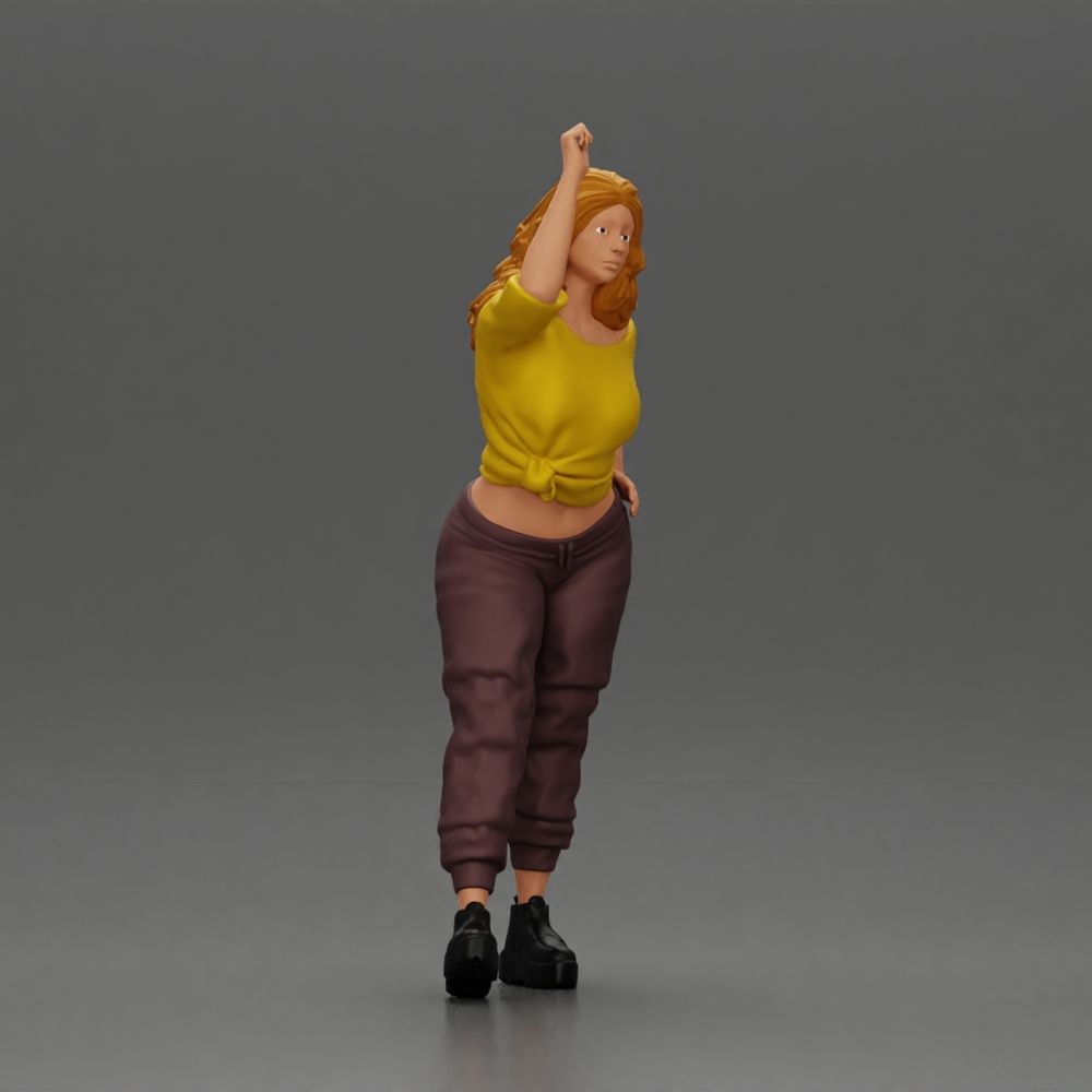 Diorama model-making product photo 2: Standing figure: woman with raised arm and hand on hip (a157)
