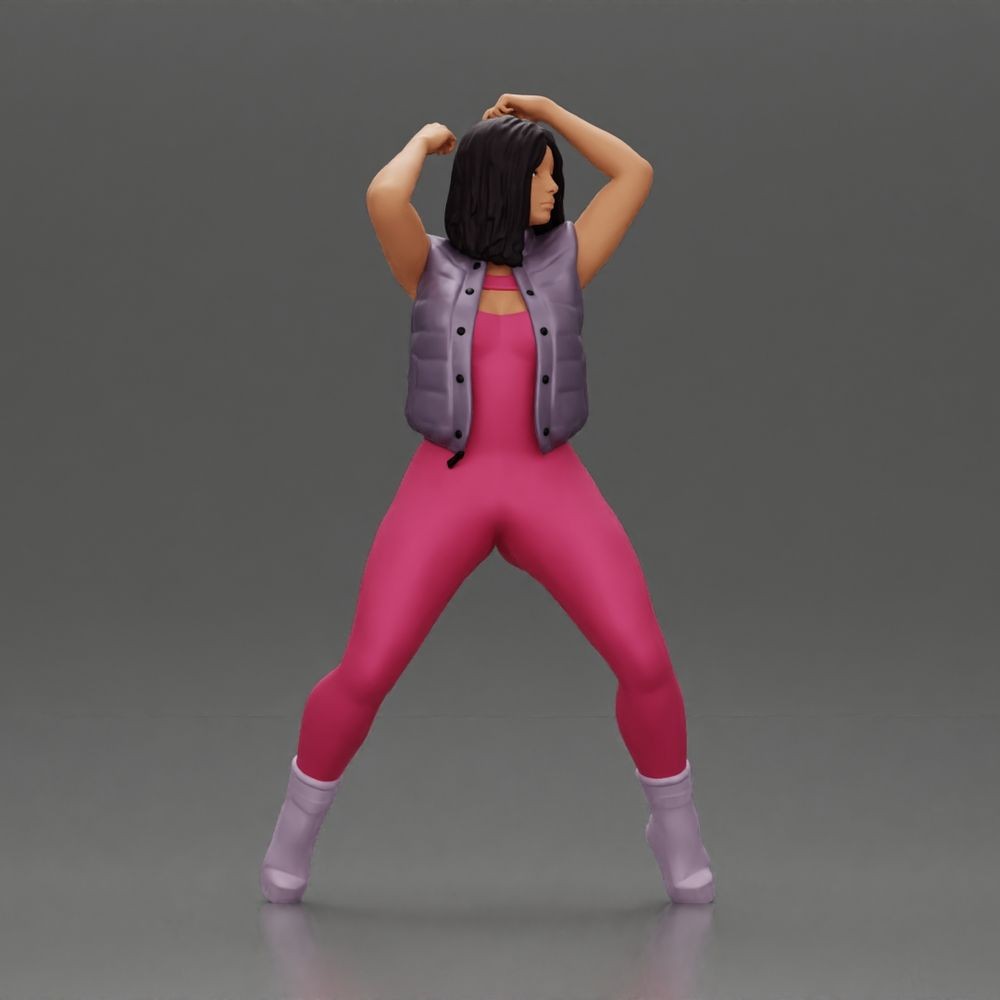 Diorama model making product photo 2: Standing figure: woman in a jumpsuit with raised arms (a155)