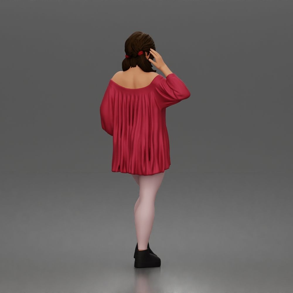 Diorama model-making product photo 2: Standing figure: Waving woman with off-the-shoulder top & platform shoes (a199)