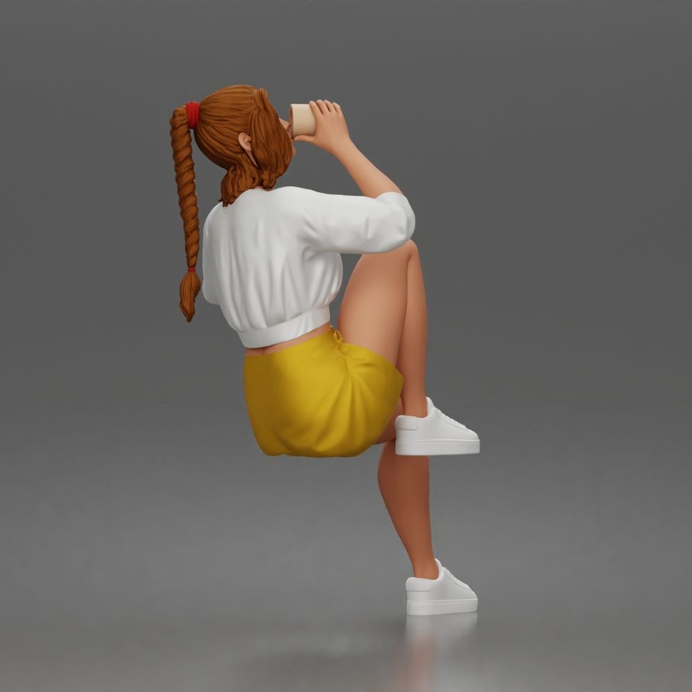 Diorama model-making product photo 2: Seated figure: man with cup, casual clothing & sneakers (a211)