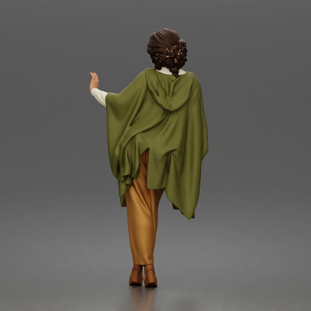 Diorama model kit product photo 2: Standing female figure with raised hand, flowing cape & platform shoes (a174)