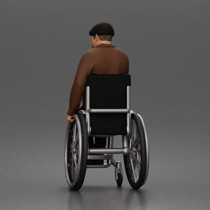 Diorama model-making product photo 2: Seated figure: elderly man in a wheelchair wearing a coat (a209)
