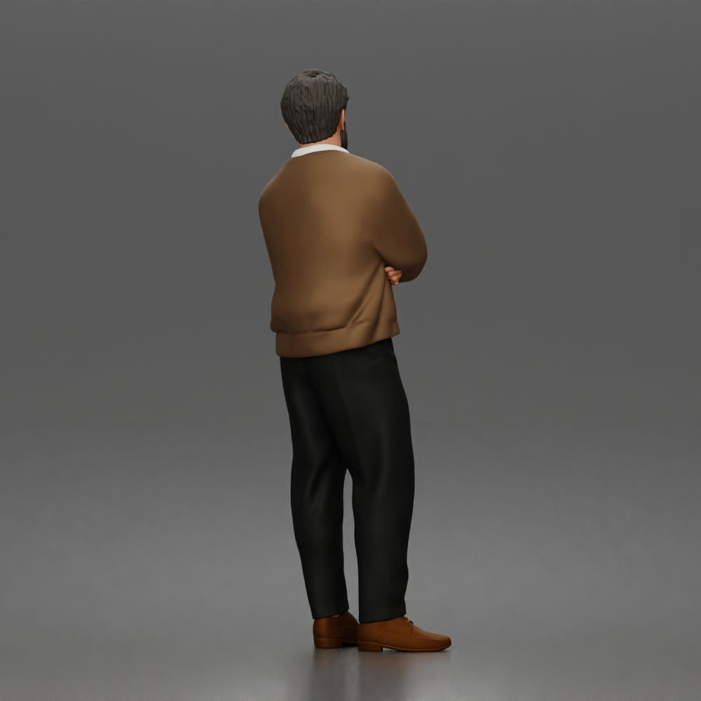 Diorama model making product photo 2: Standing figure: bearded man with folded arms & cardigan (a208)