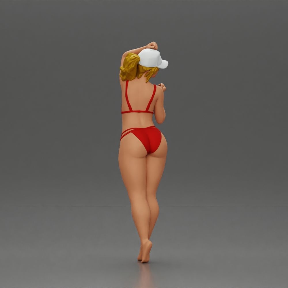 Diorama model-making product photo 3: Standing figure: woman in a bikini with cap and raised arm (a160)