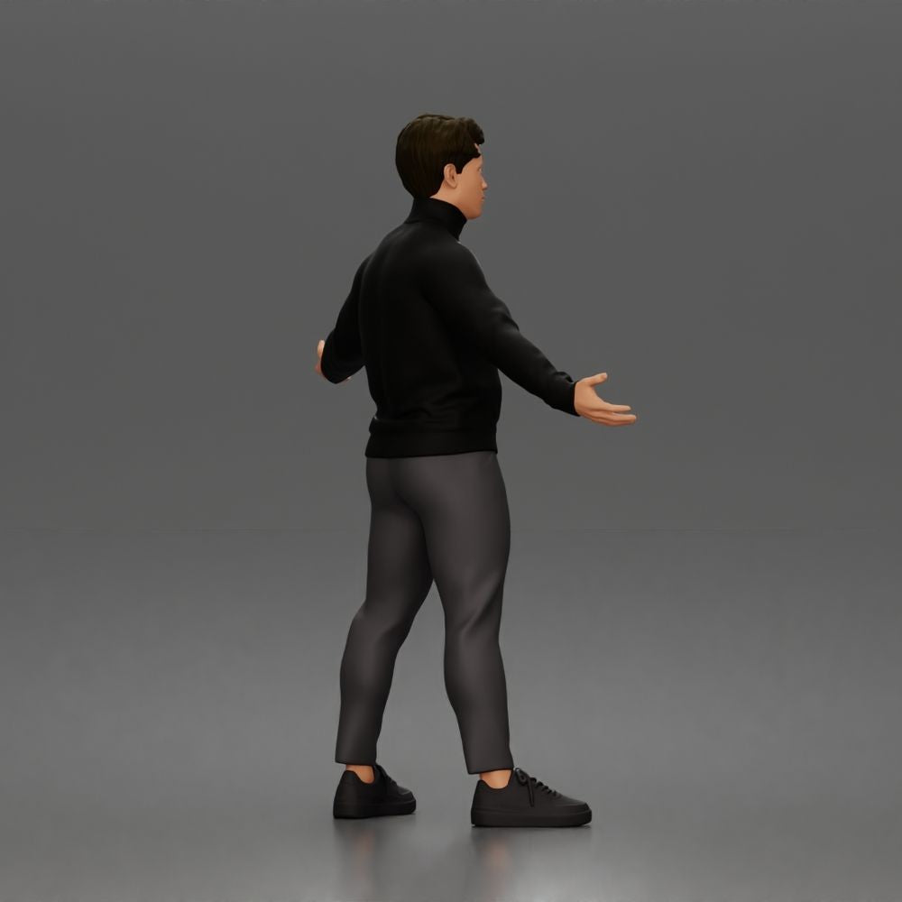 Diorama model-making product photo 2: Standing figure: presenting man with turtleneck sweater and open arms (a190)