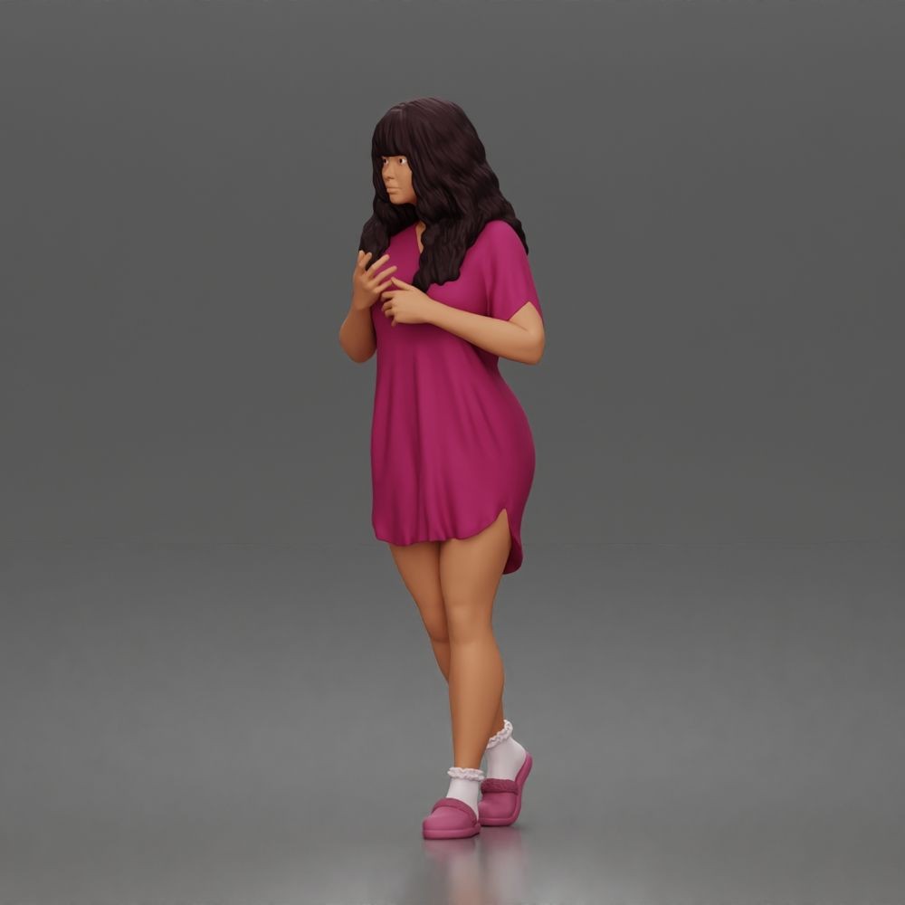 Diorama model making product photo 2: Standing figure: woman in a nightgown holding a small dog (a184)