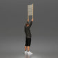 Diorama model-making product photo 2: Standing figure: Protester with blank banner, hoodie & shorts (a178)