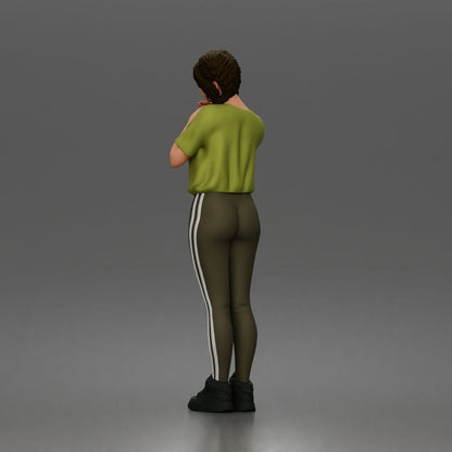 Diorama model-making product photo 2: Standing female figure with braided hair, T-shirt, leggings & sneakers (a194)