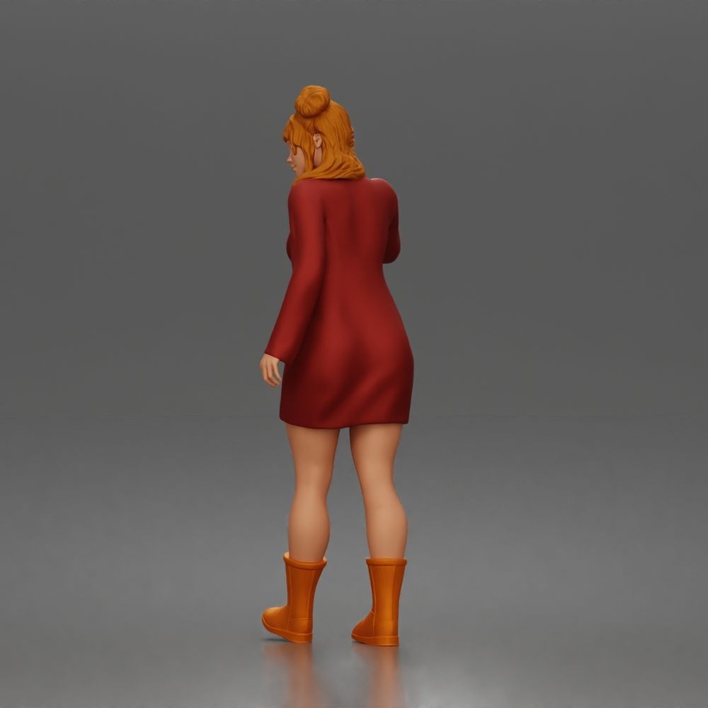 Diorama model-making product photo 2: Standing figure: Waving woman hailing a taxi with long-sleeved dress & boots (a204)