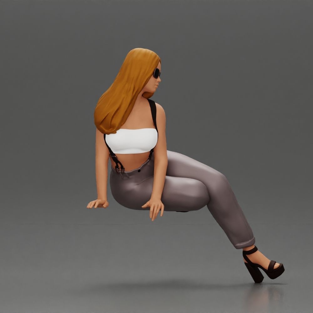 Diorama model-making product photo 4: Seated figure: woman with sunglasses, sleeveless top & heeled sandals (a162)