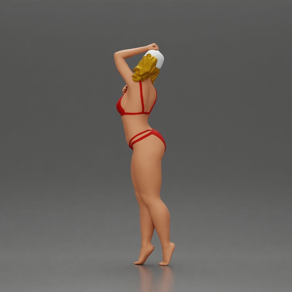 Diorama model making product photo 4: Standing figure: woman in a bikini with cap and raised arm (a160)