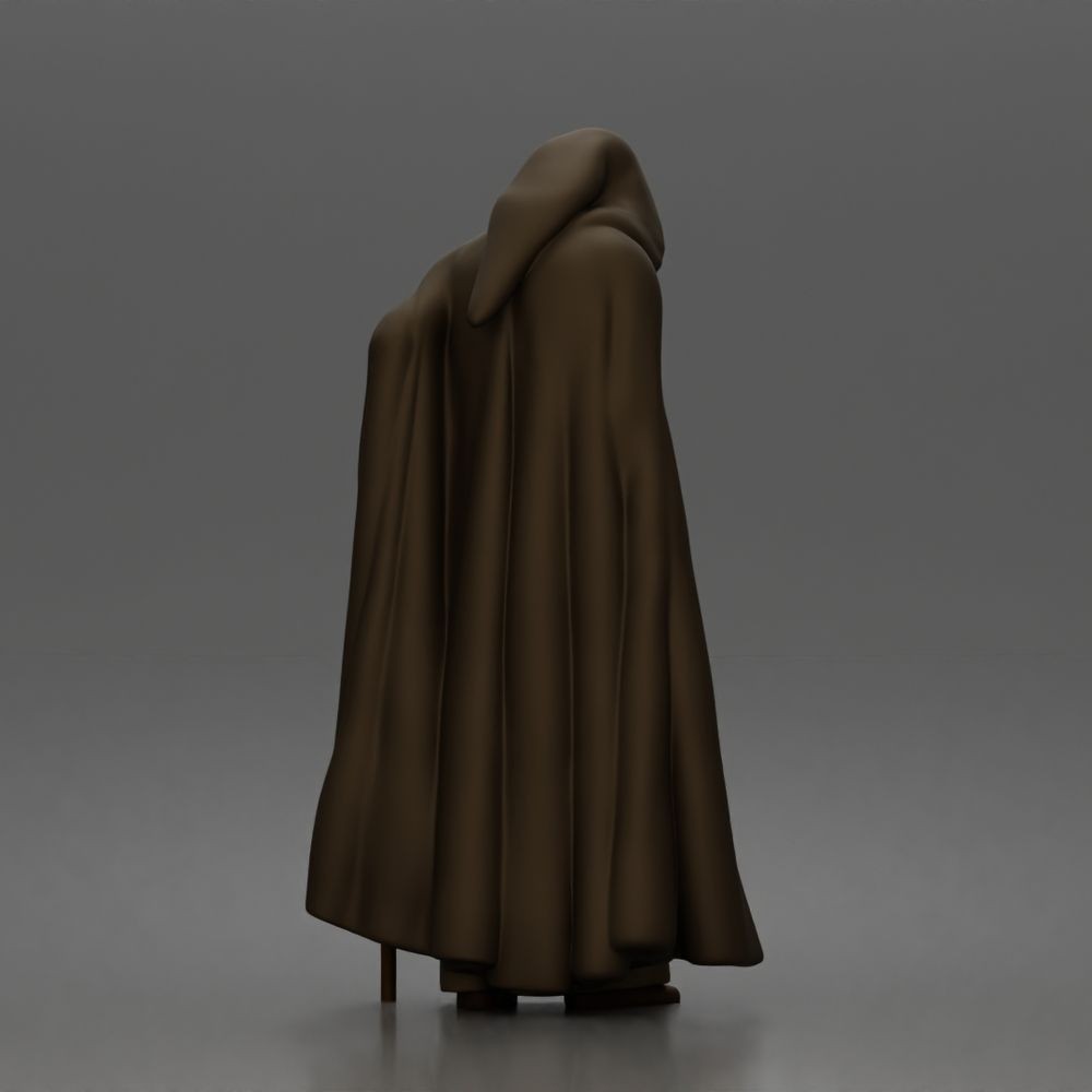 Diorama model-making product photo 3: Standing figure: Bearded wanderer with hooded cloak, robe & staff (a189)