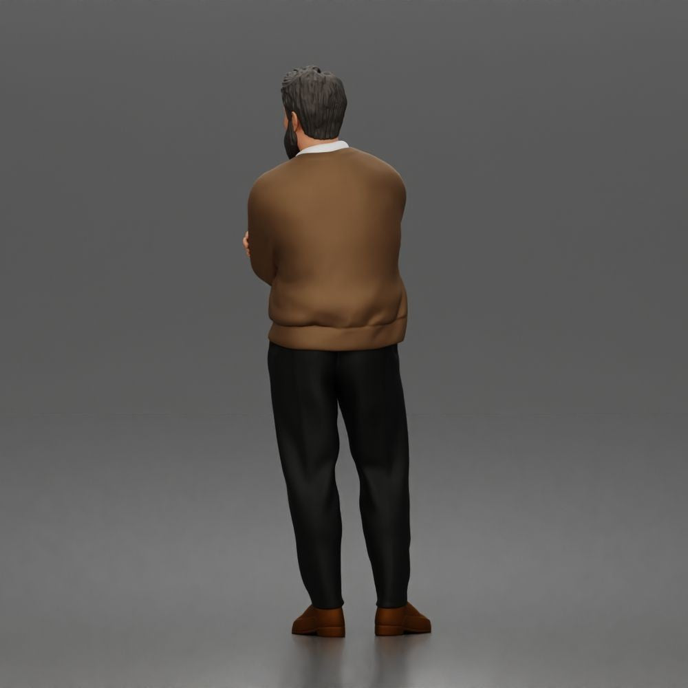 Diorama model-making product photo 3: Standing figure: Bearded man with folded arms & cardigan (a208)