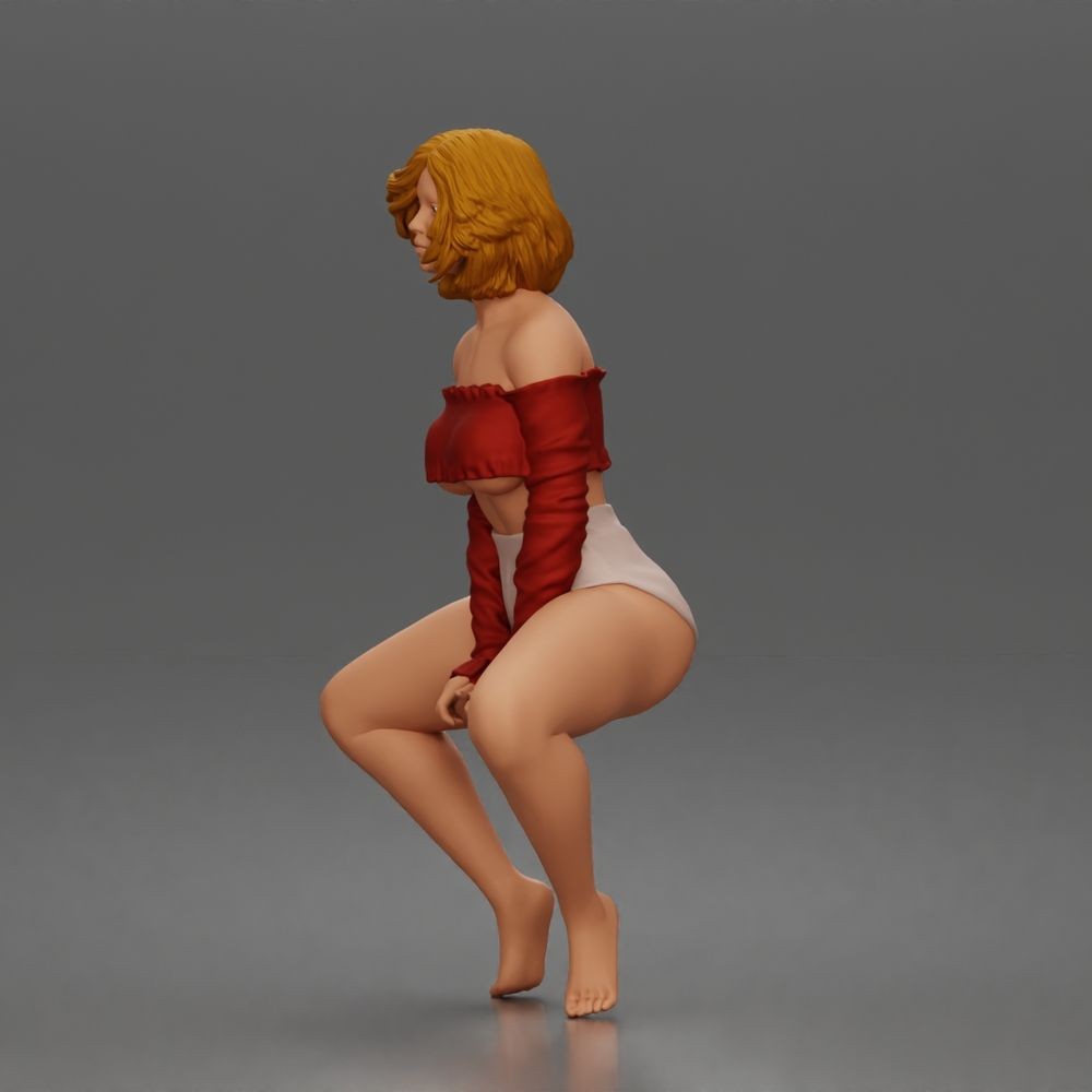 Diorama model-making product photo 3: Crouching figure: dancer with off-the-shoulder crop top & shorts (a185)