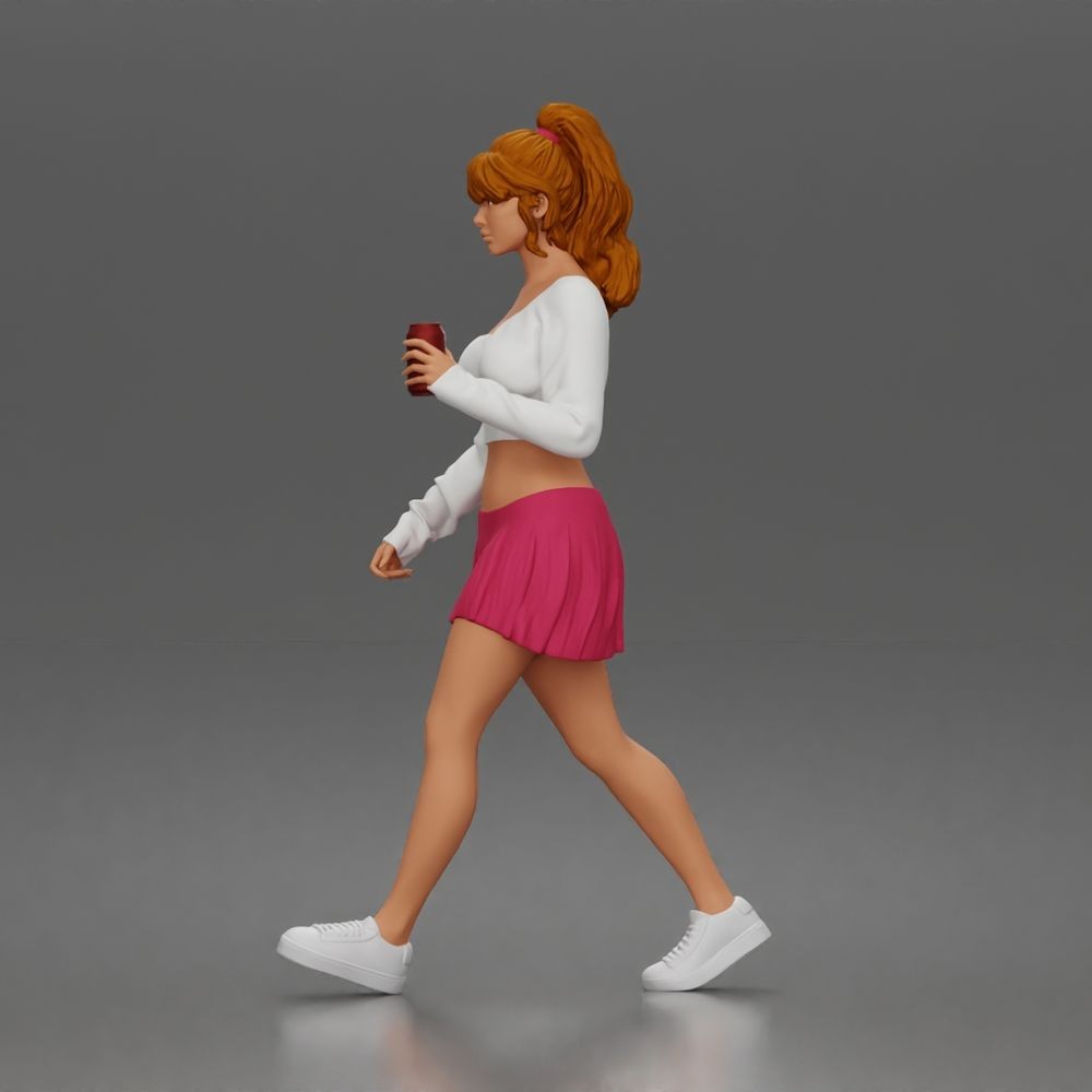 Diorama model making product photo 3: Walking figure: female athlete/young woman in casual clothing with a drink cup (a213)