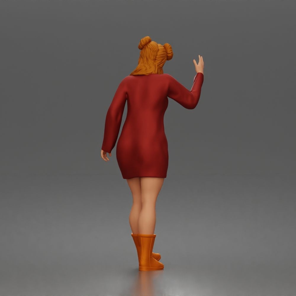 Diorama model-making product photo 3: Standing figure: Waving woman hailing a taxi, wearing a long-sleeved dress & boots (a204)