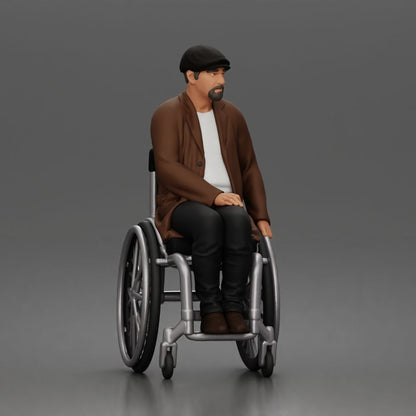 Diorama model-making product photo 3: Seated figure: elderly man in a wheelchair with coat (a209)