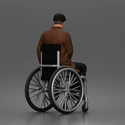 Diorama model making product photo 4: Seated figure: elderly man in a wheelchair wearing a coat (a209)