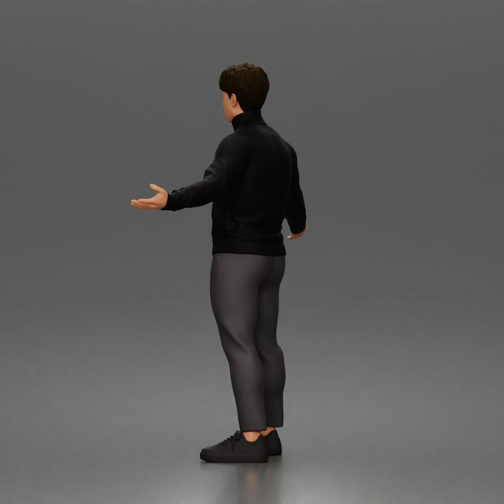 Diorama model-making product photo 4: Standing figure: Presenting man with turtleneck sweater and open arms (a190)