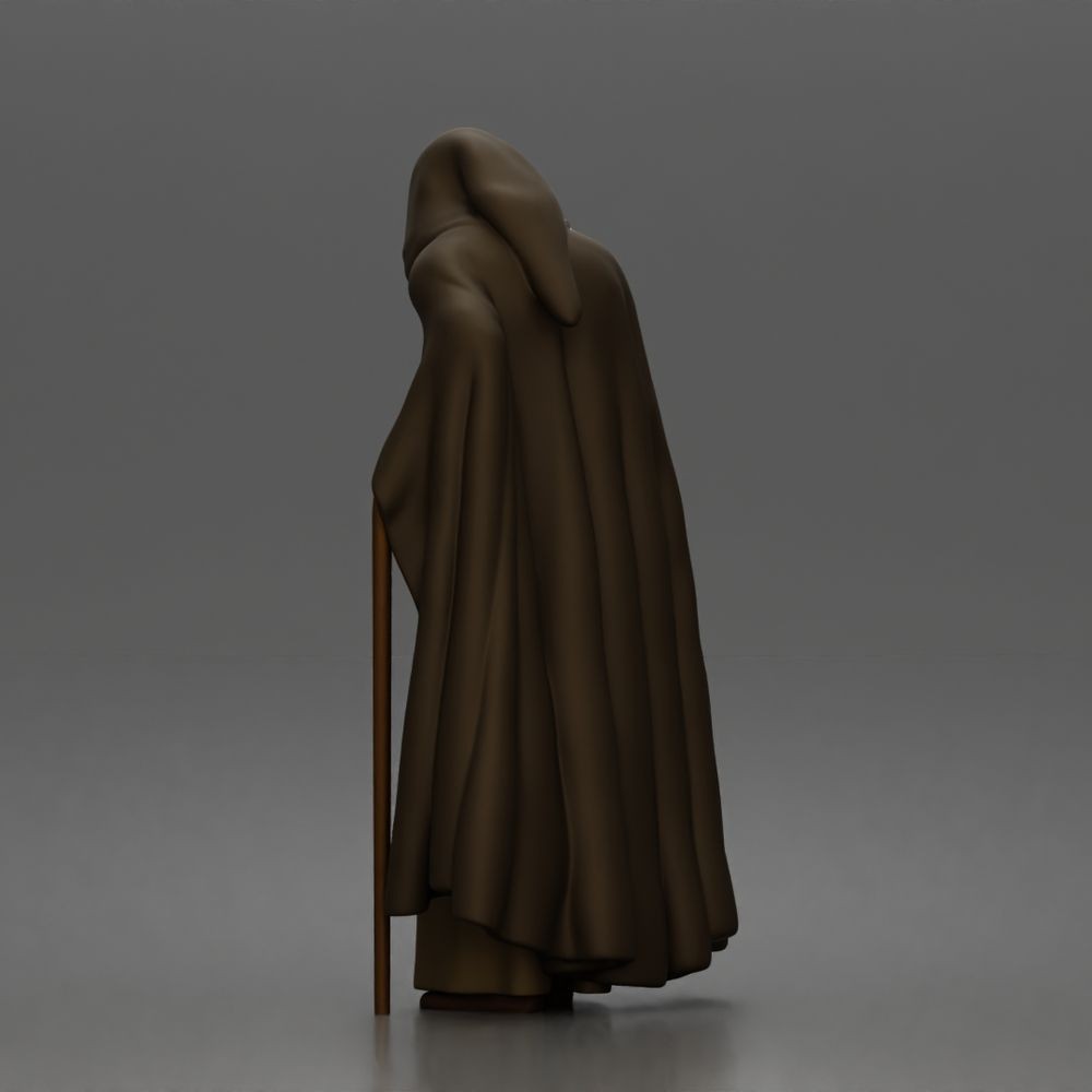 Diorama model-making product photo 4: Standing figure: Bearded wanderer with hooded cloak, robe & staff (a189)