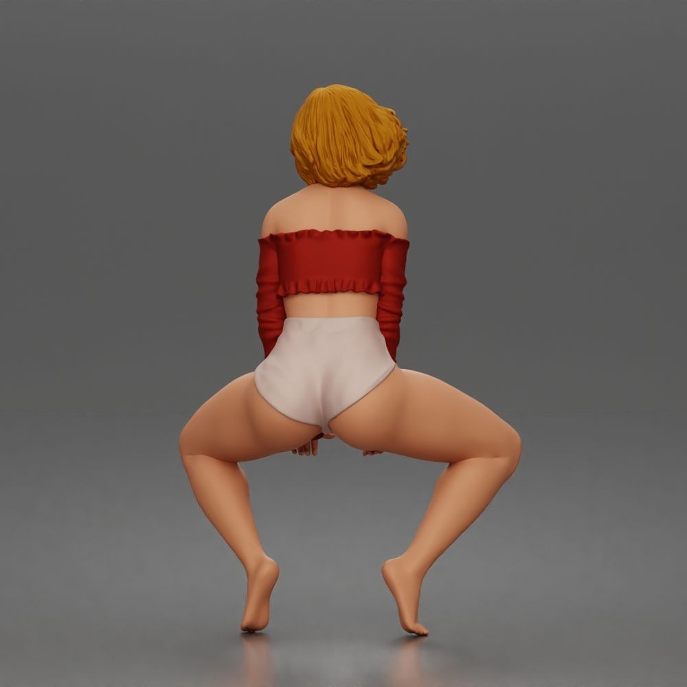 Diorama model-making product photo 4: Crouching figure: dancer in an off-the-shoulder crop top & shorts (a185)