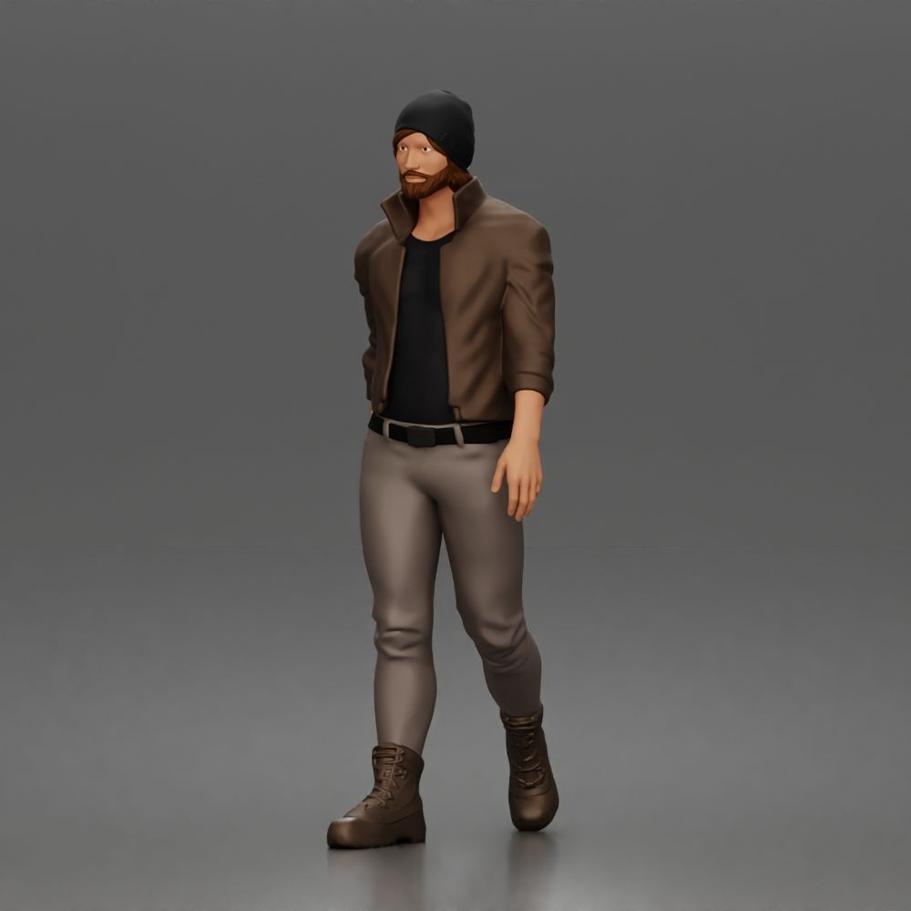 Diorama model-making product photo 4: Walking figure: bearded man with cap, jacket & boots (a188)