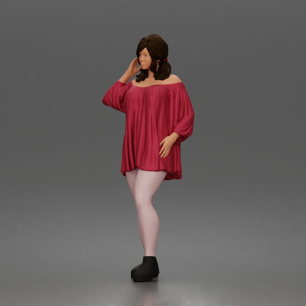 Diorama model-making product photo 4: Standing figure: waving woman with an off-the-shoulder top & platform shoes (a199)