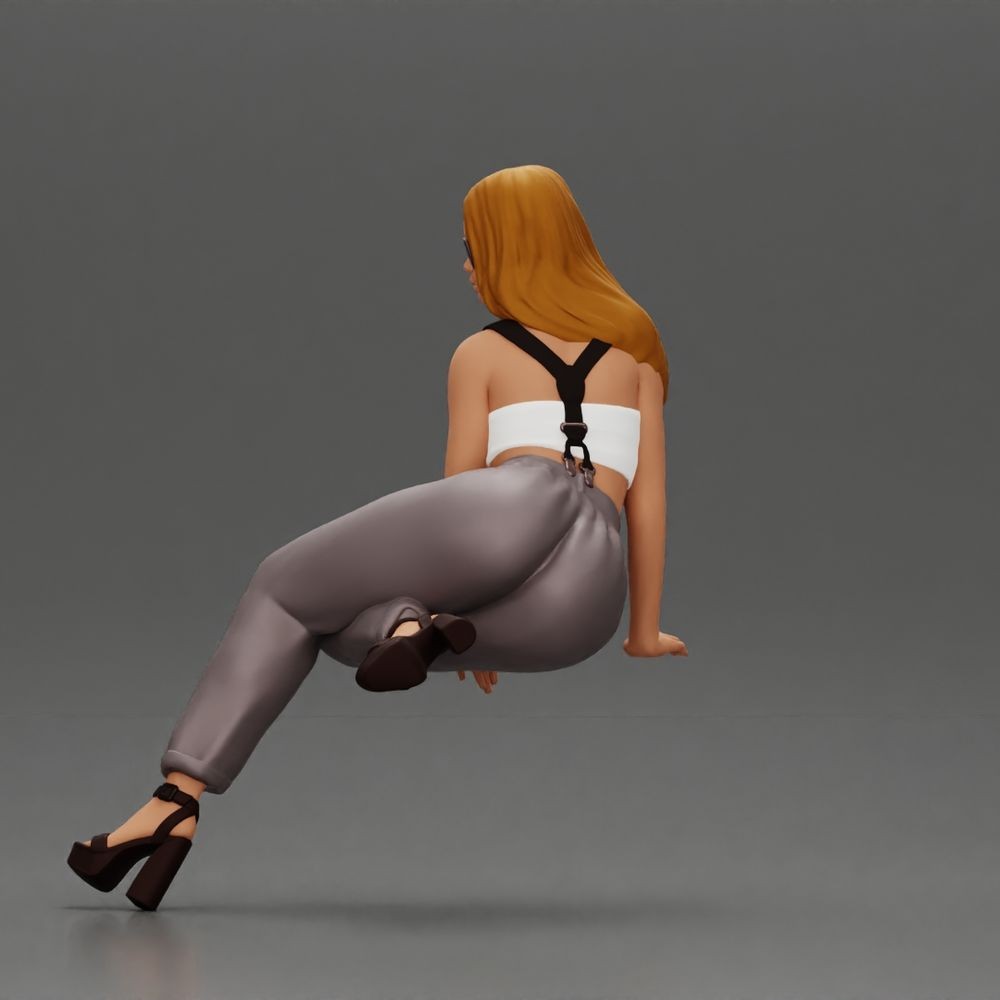 Diorama model-making product photo 5: Seated female figure with sunglasses, sleeveless top & heeled sandals (a162)