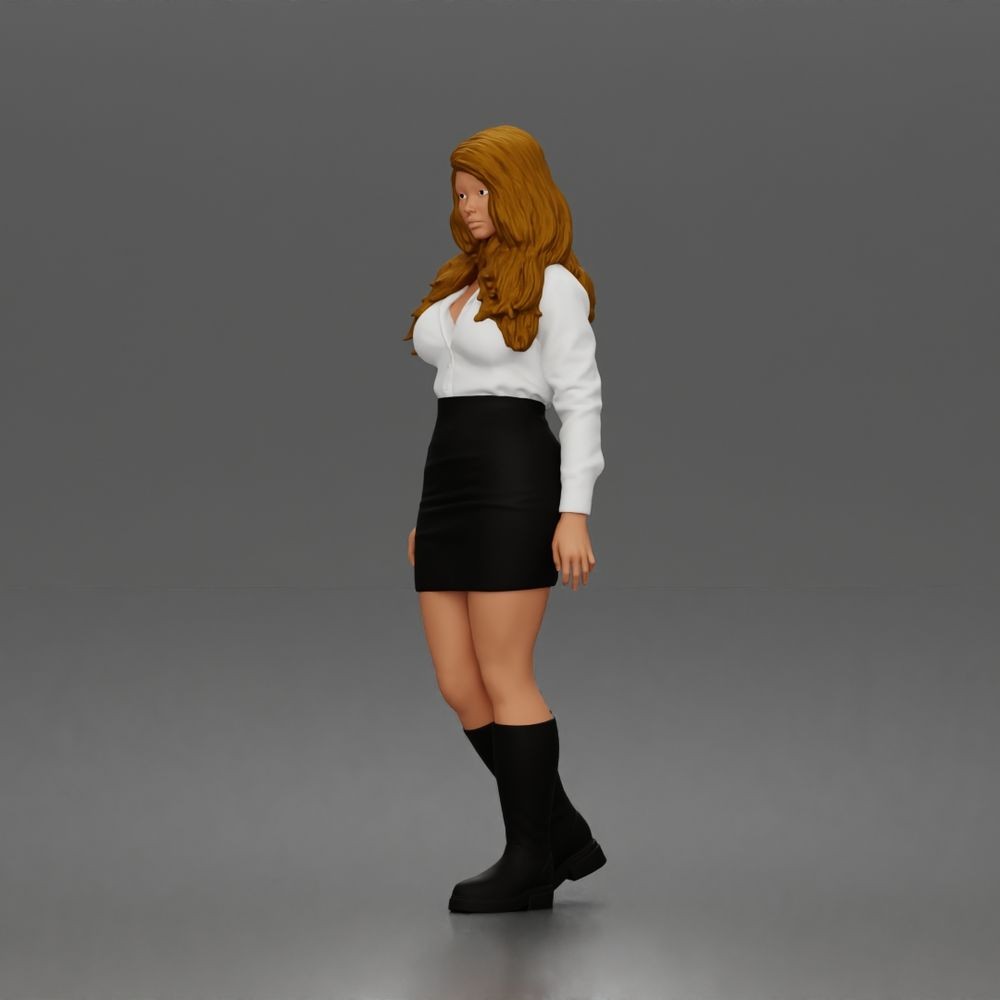 Diorama model-making product photo 4: Standing female figure with blouse, miniskirt & knee-high boots (a197)