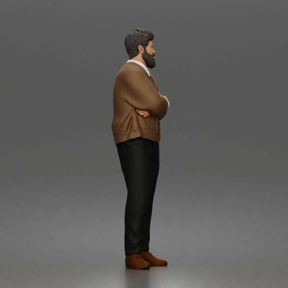 Diorama model-making product photo 4: Standing figure: Bearded man with folded arms & cardigan (a208)