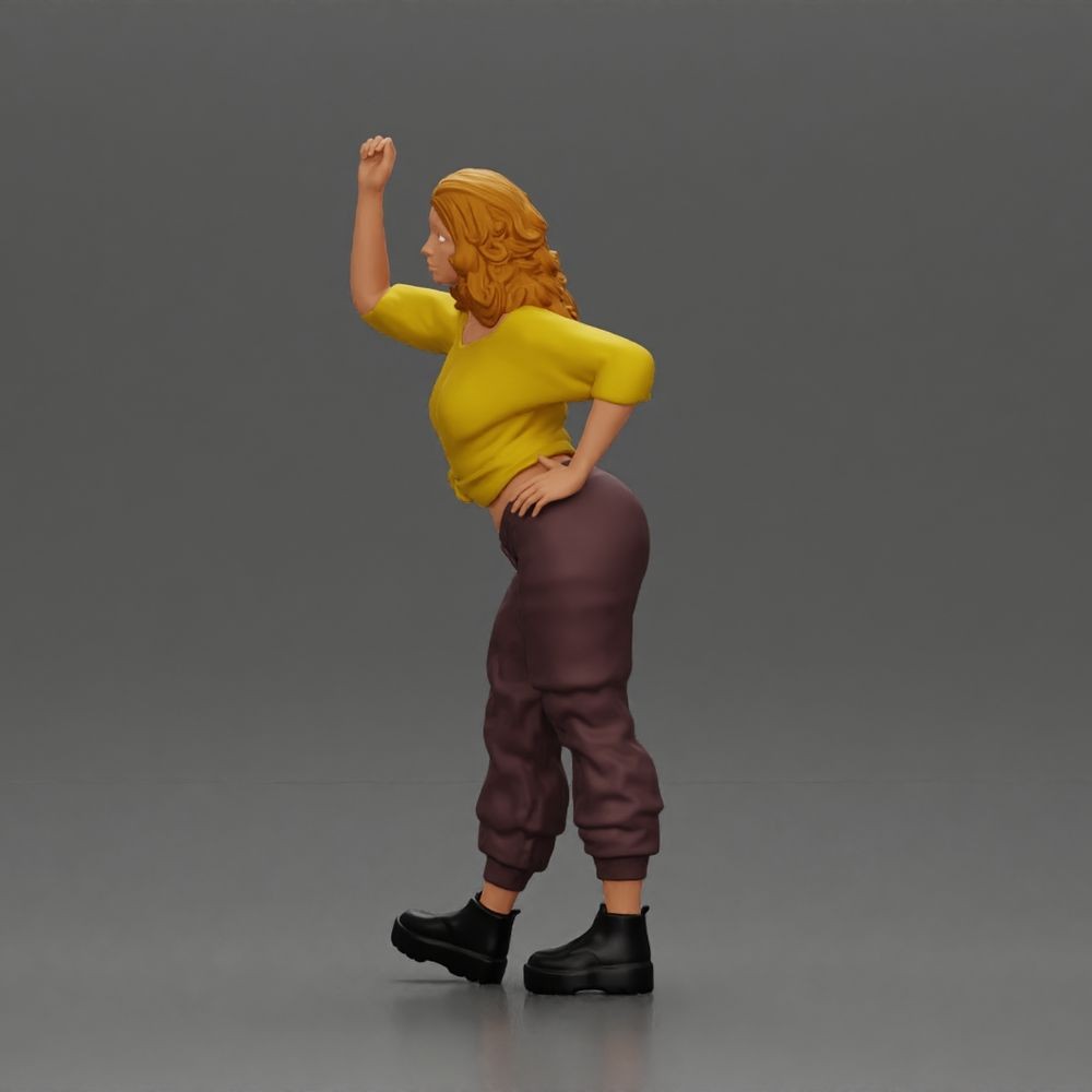 Diorama model-making product photo 5: Standing female figure with raised arm and hand on hip (a157)