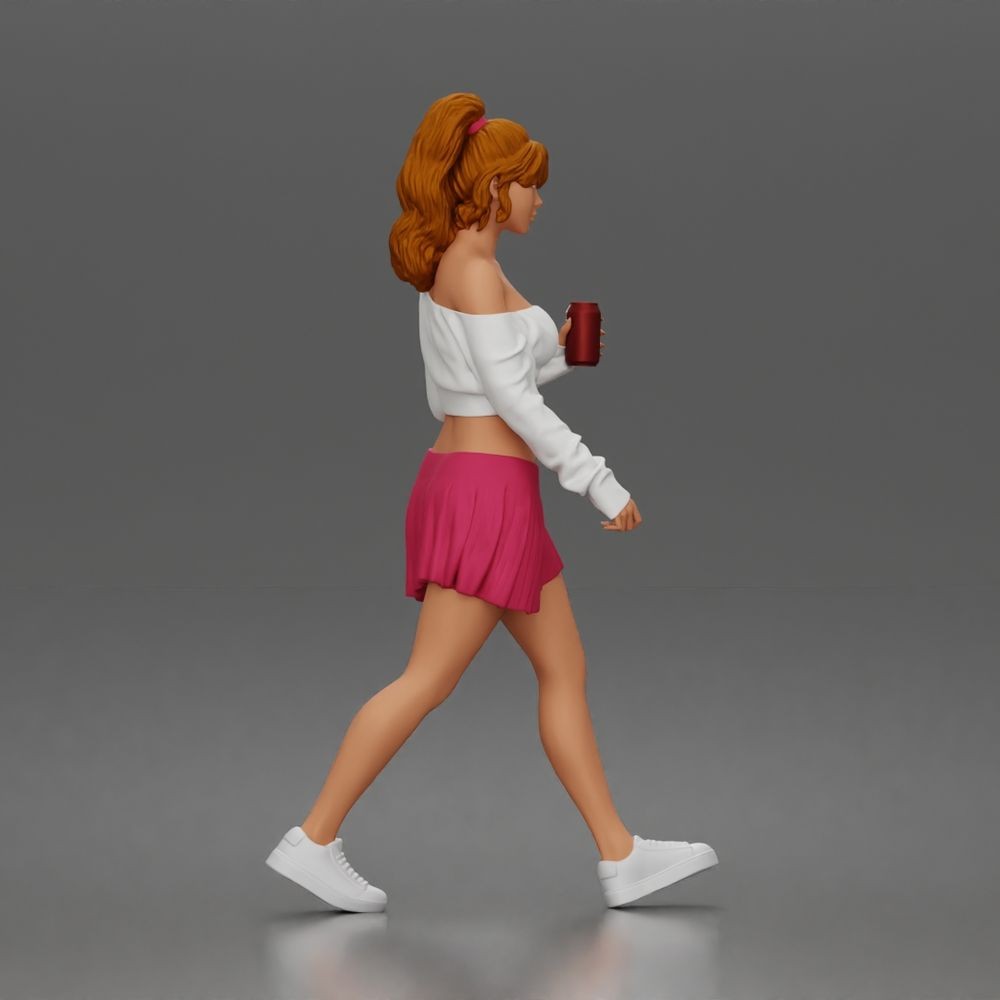 Diorama model-making product photo 4: Walking figure: female athlete/young woman in casual clothing with a drinks cup (a213)